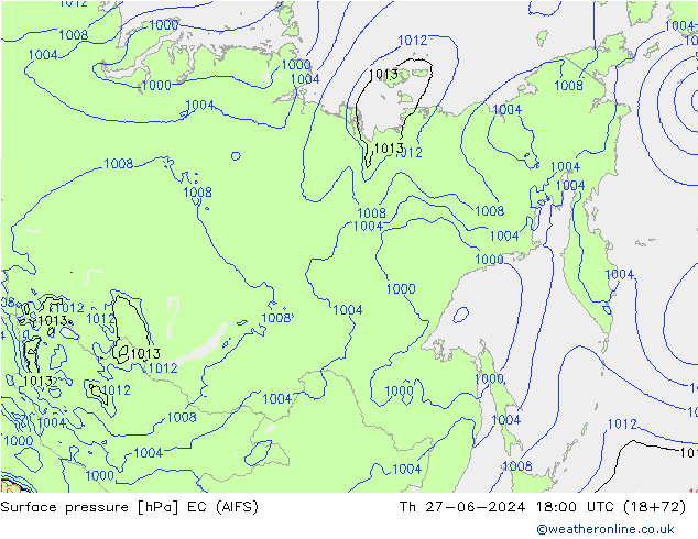 Atmosférický tlak EC (AIFS) Čt 27.06.2024 18 UTC