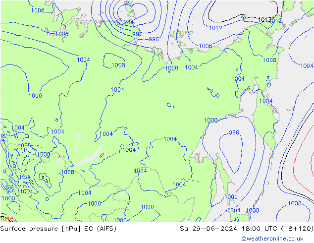 Surface pressure EC (AIFS) Sa 29.06.2024 18 UTC
