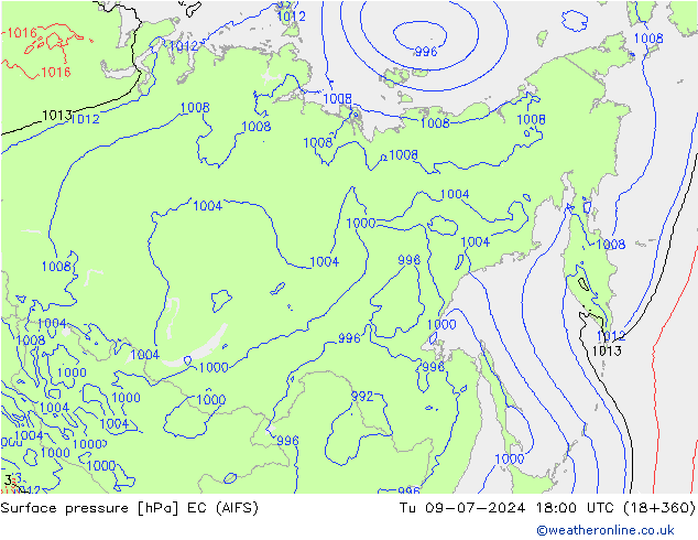 pressão do solo EC (AIFS) Ter 09.07.2024 18 UTC