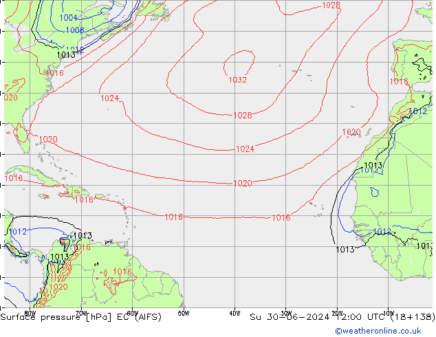 Atmosférický tlak EC (AIFS) Ne 30.06.2024 12 UTC