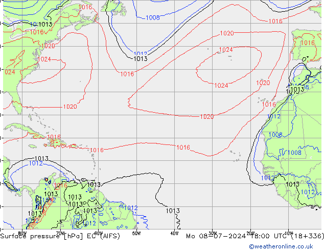 Surface pressure EC (AIFS) Mo 08.07.2024 18 UTC