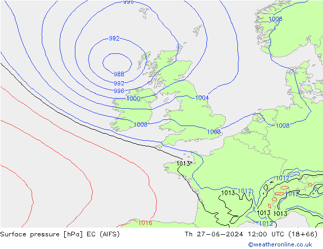 Surface pressure EC (AIFS) Th 27.06.2024 12 UTC