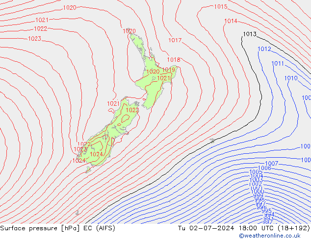 Surface pressure EC (AIFS) Tu 02.07.2024 18 UTC