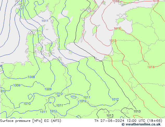 Atmosférický tlak EC (AIFS) Čt 27.06.2024 12 UTC
