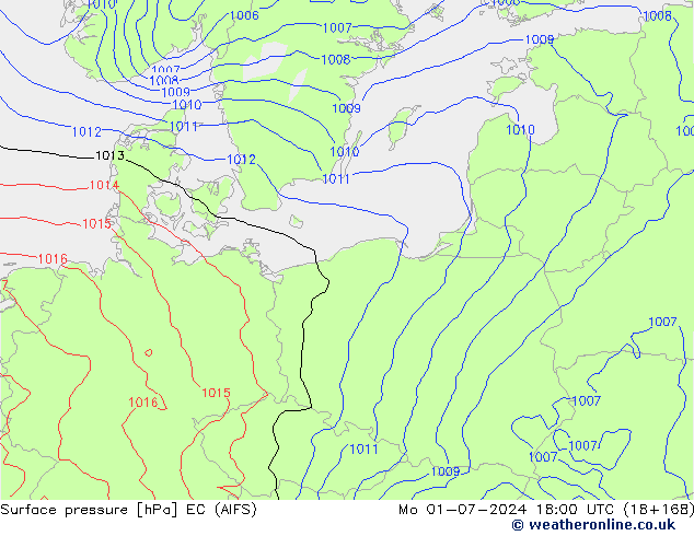 Atmosférický tlak EC (AIFS) Po 01.07.2024 18 UTC