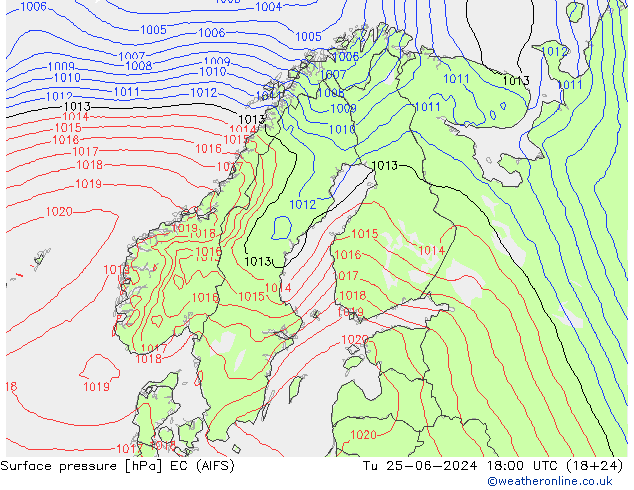 Surface pressure EC (AIFS) Tu 25.06.2024 18 UTC