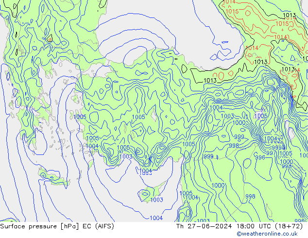 Surface pressure EC (AIFS) Th 27.06.2024 18 UTC