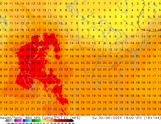 Height/Temp. 850 hPa EC (AIFS) Su 30.06.2024 18 UTC