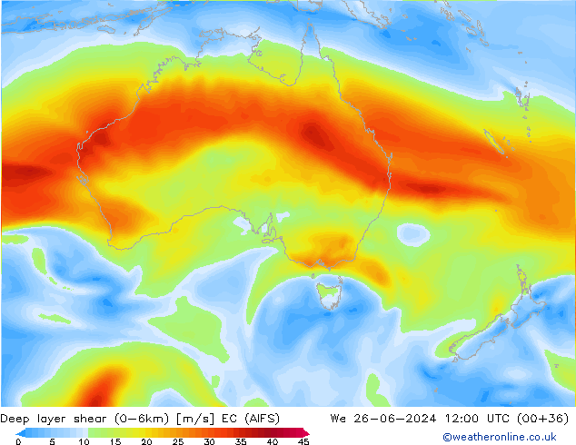 Deep layer shear (0-6km) EC (AIFS) We 26.06.2024 12 UTC