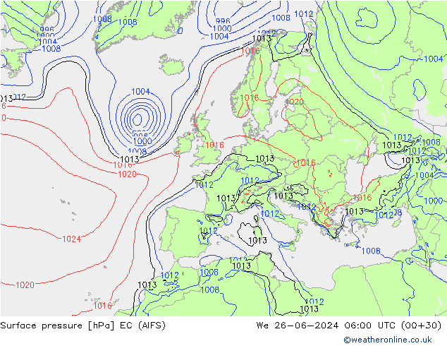 Atmosférický tlak EC (AIFS) St 26.06.2024 06 UTC
