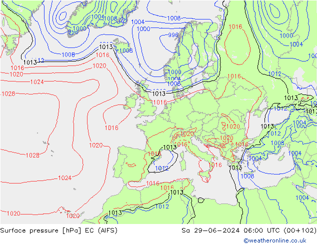Presión superficial EC (AIFS) sáb 29.06.2024 06 UTC