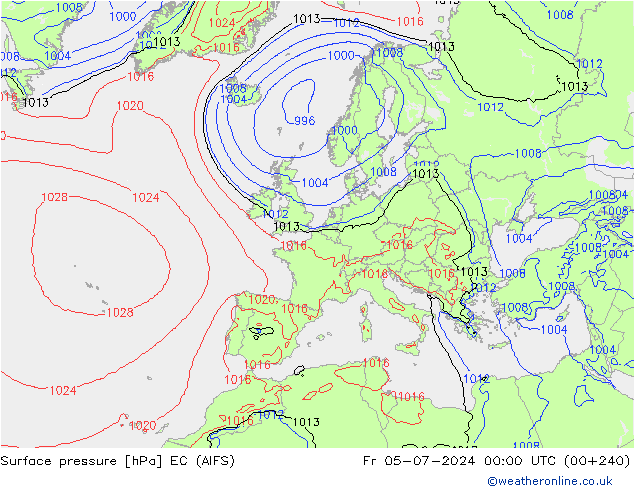 Pressione al suolo EC (AIFS) ven 05.07.2024 00 UTC