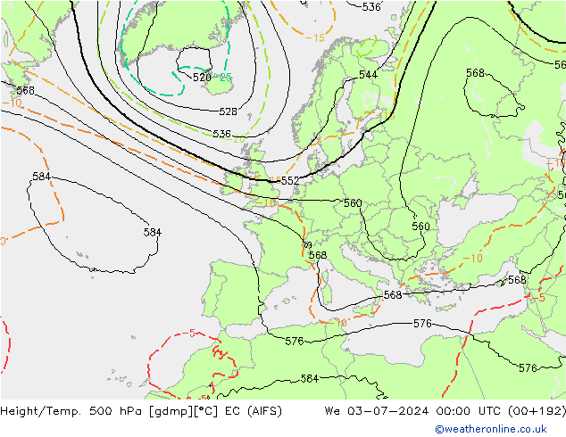 Height/Temp. 500 hPa EC (AIFS) mer 03.07.2024 00 UTC