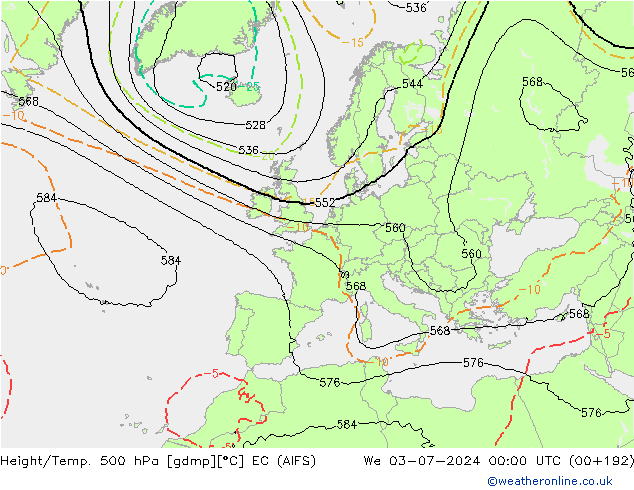 Height/Temp. 500 hPa EC (AIFS) We 03.07.2024 00 UTC