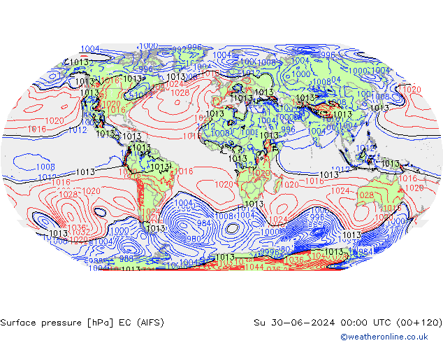 Atmosférický tlak EC (AIFS) Ne 30.06.2024 00 UTC