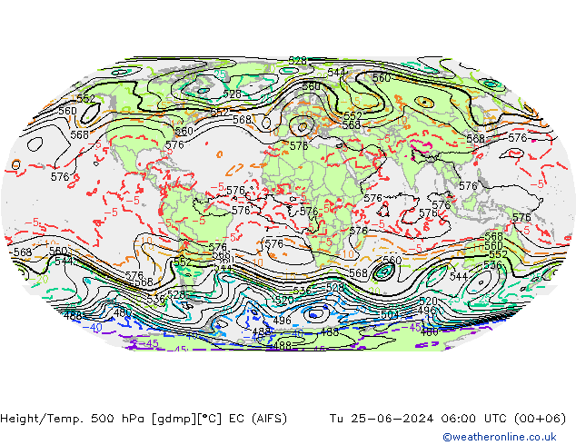 Yükseklik/Sıc. 500 hPa EC (AIFS) Sa 25.06.2024 06 UTC