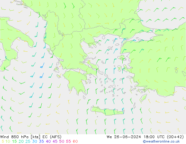 Vento 850 hPa EC (AIFS) Qua 26.06.2024 18 UTC