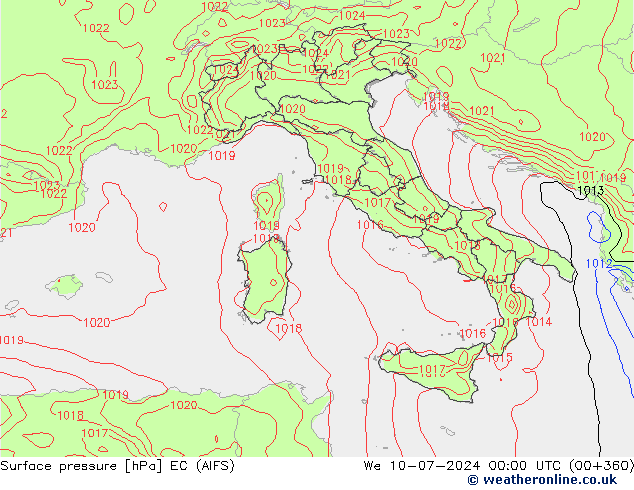 Presión superficial EC (AIFS) mié 10.07.2024 00 UTC