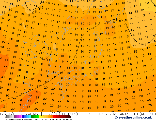 Height/Temp. 850 гПа EC (AIFS) Вс 30.06.2024 00 UTC