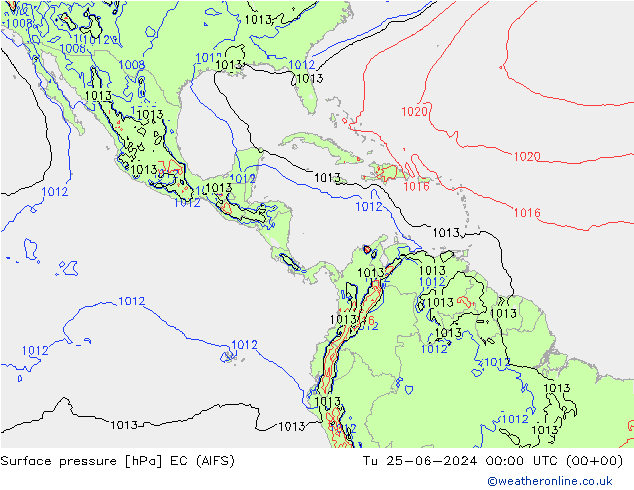 Surface pressure EC (AIFS) Tu 25.06.2024 00 UTC