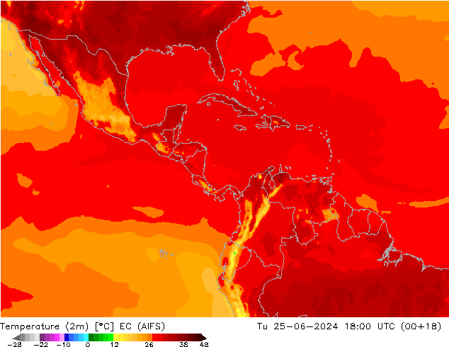 Temperature (2m) EC (AIFS) Tu 25.06.2024 18 UTC