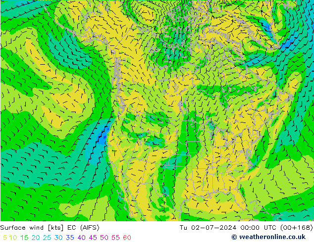 Surface wind EC (AIFS) Tu 02.07.2024 00 UTC