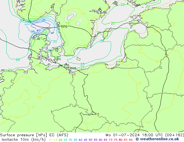 Isotachs (kph) EC (AIFS)  01.07.2024 18 UTC