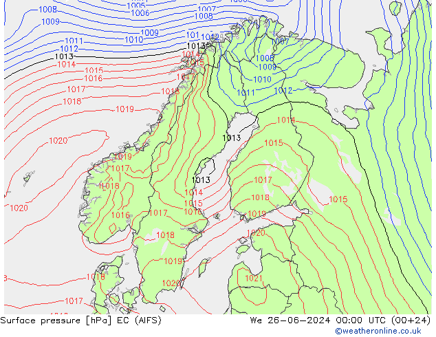 Atmosférický tlak EC (AIFS) St 26.06.2024 00 UTC
