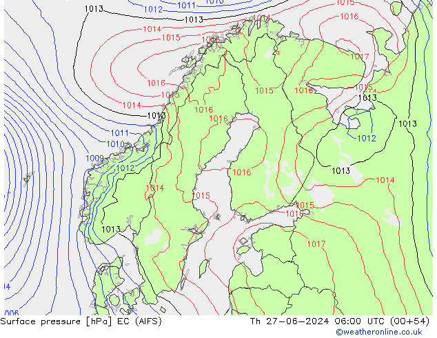 Luchtdruk (Grond) EC (AIFS) do 27.06.2024 06 UTC