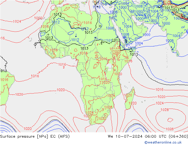 Surface pressure EC (AIFS) We 10.07.2024 06 UTC