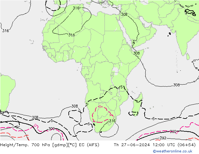 Géop./Temp. 700 hPa EC (AIFS) jeu 27.06.2024 12 UTC