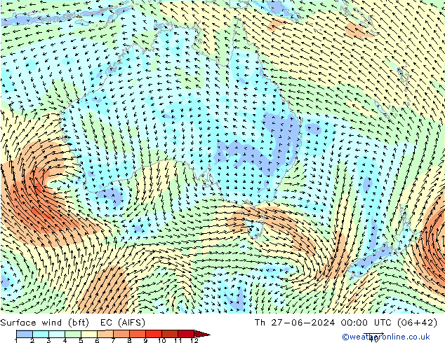 Wind 10 m (bft) EC (AIFS) do 27.06.2024 00 UTC