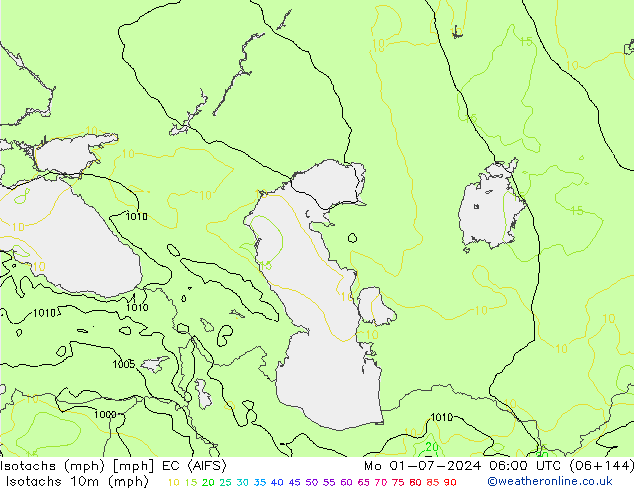 Isotachs (mph) EC (AIFS) Mo 01.07.2024 06 UTC