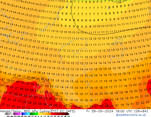 Géop./Temp. 850 hPa EC (AIFS) ven 28.06.2024 18 UTC