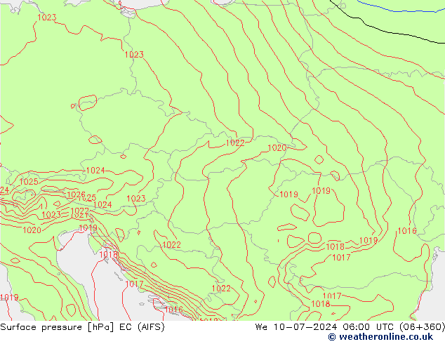 Surface pressure EC (AIFS) We 10.07.2024 06 UTC