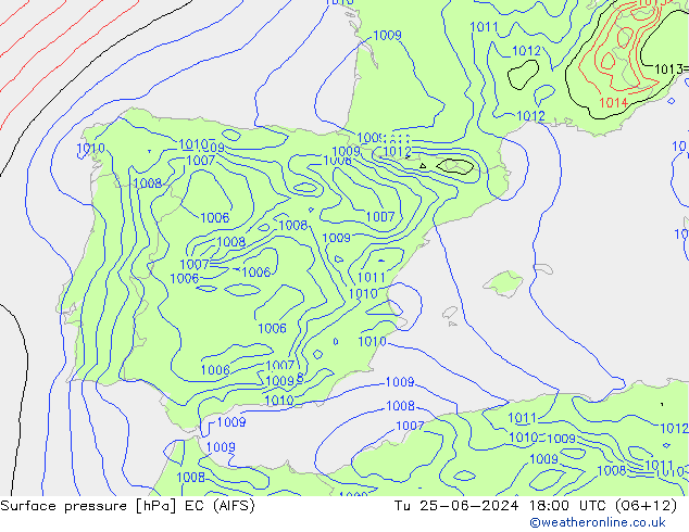 Surface pressure EC (AIFS) Tu 25.06.2024 18 UTC