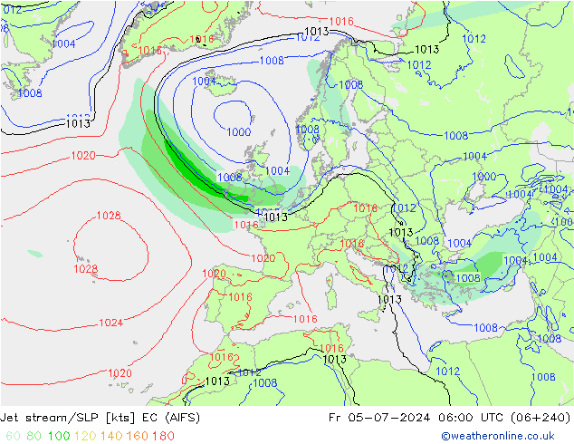 Corrente a getto EC (AIFS) ven 05.07.2024 06 UTC