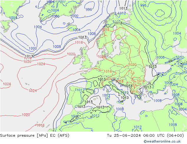 Surface pressure EC (AIFS) Tu 25.06.2024 06 UTC