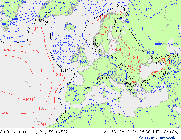 Surface pressure EC (AIFS) We 26.06.2024 18 UTC