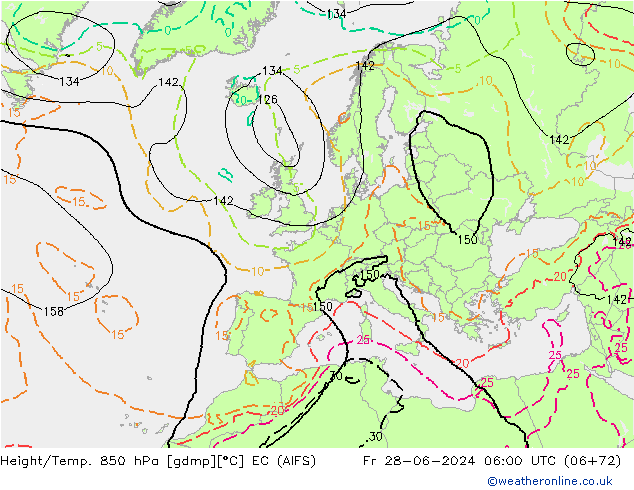 Géop./Temp. 850 hPa EC (AIFS) ven 28.06.2024 06 UTC