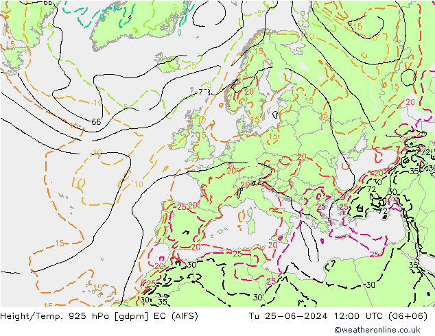 Height/Temp. 925 hPa EC (AIFS) 星期二 25.06.2024 12 UTC