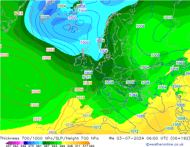 Thck 700-1000 hPa EC (AIFS) St 03.07.2024 06 UTC