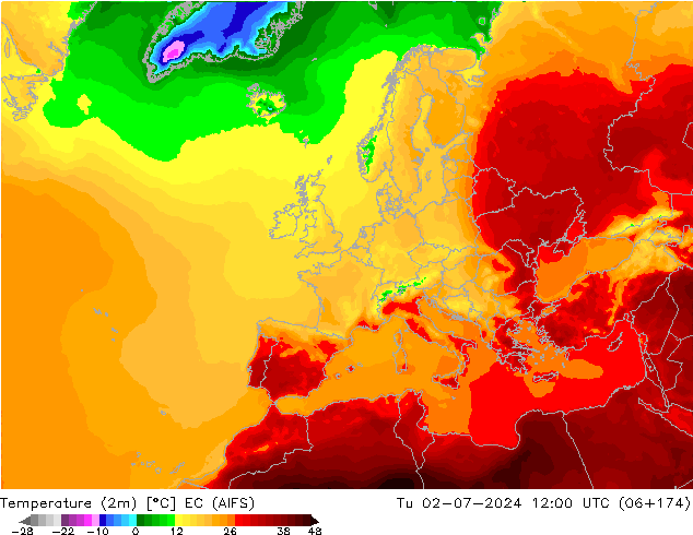 Temperatura (2m) EC (AIFS) Ter 02.07.2024 12 UTC