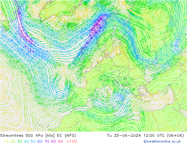风 500 hPa EC (AIFS) 星期二 25.06.2024 12 UTC