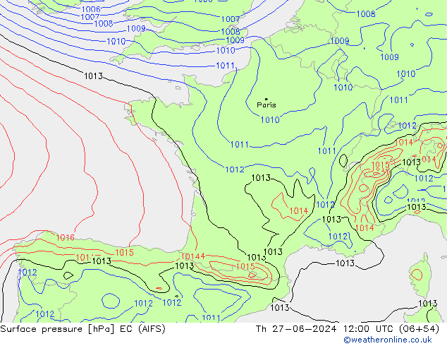 Atmosférický tlak EC (AIFS) Čt 27.06.2024 12 UTC