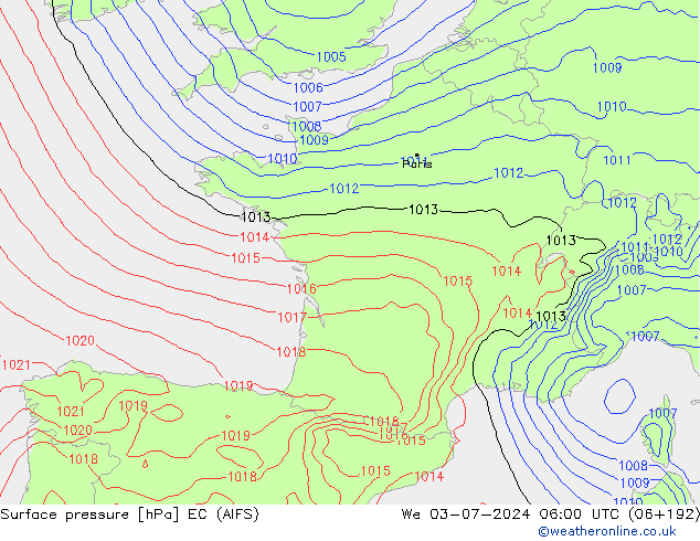 Surface pressure EC (AIFS) We 03.07.2024 06 UTC