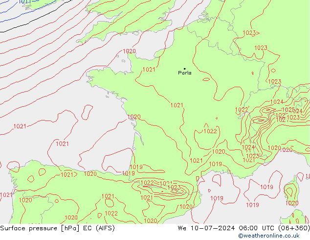 Presión superficial EC (AIFS) mié 10.07.2024 06 UTC