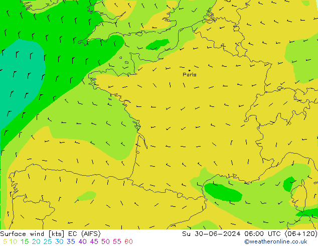 Rüzgar 10 m EC (AIFS) Paz 30.06.2024 06 UTC