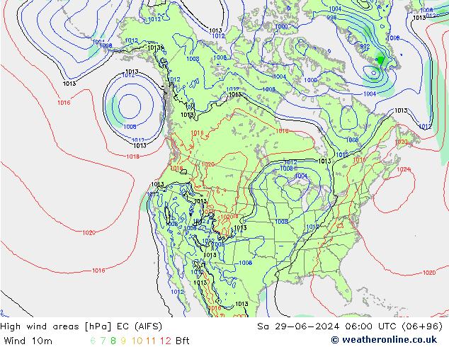 High wind areas EC (AIFS) сб 29.06.2024 06 UTC