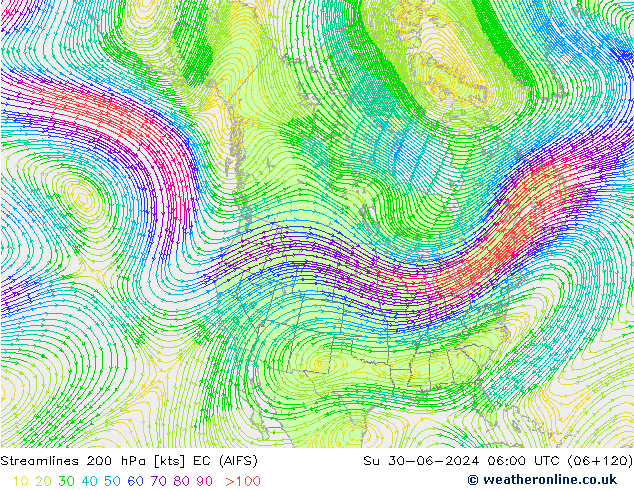 Ligne de courant 200 hPa EC (AIFS) dim 30.06.2024 06 UTC